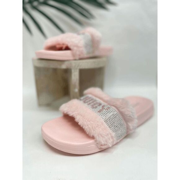 Juicy Couture Women's Blush Steady Faux Fur Slide Sandals - Blush 10M - Picture 1 of 8